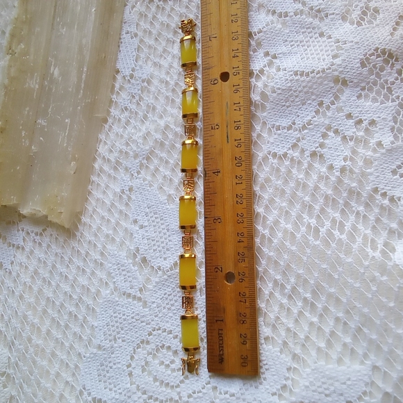 18K GP Yellow Jadeite/Jade Bracelet New - Picture 4 of 7